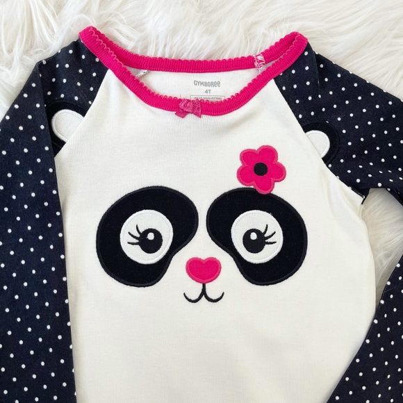 Gymboree Girls 2 Pajama Set Black/Pink Polka Dot Panda/Dog & Flowers NWT Size 4 - Picture 3 of 15